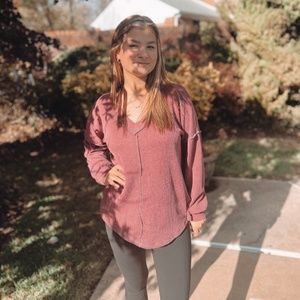 Ribbed V-Neck Sweatshirt